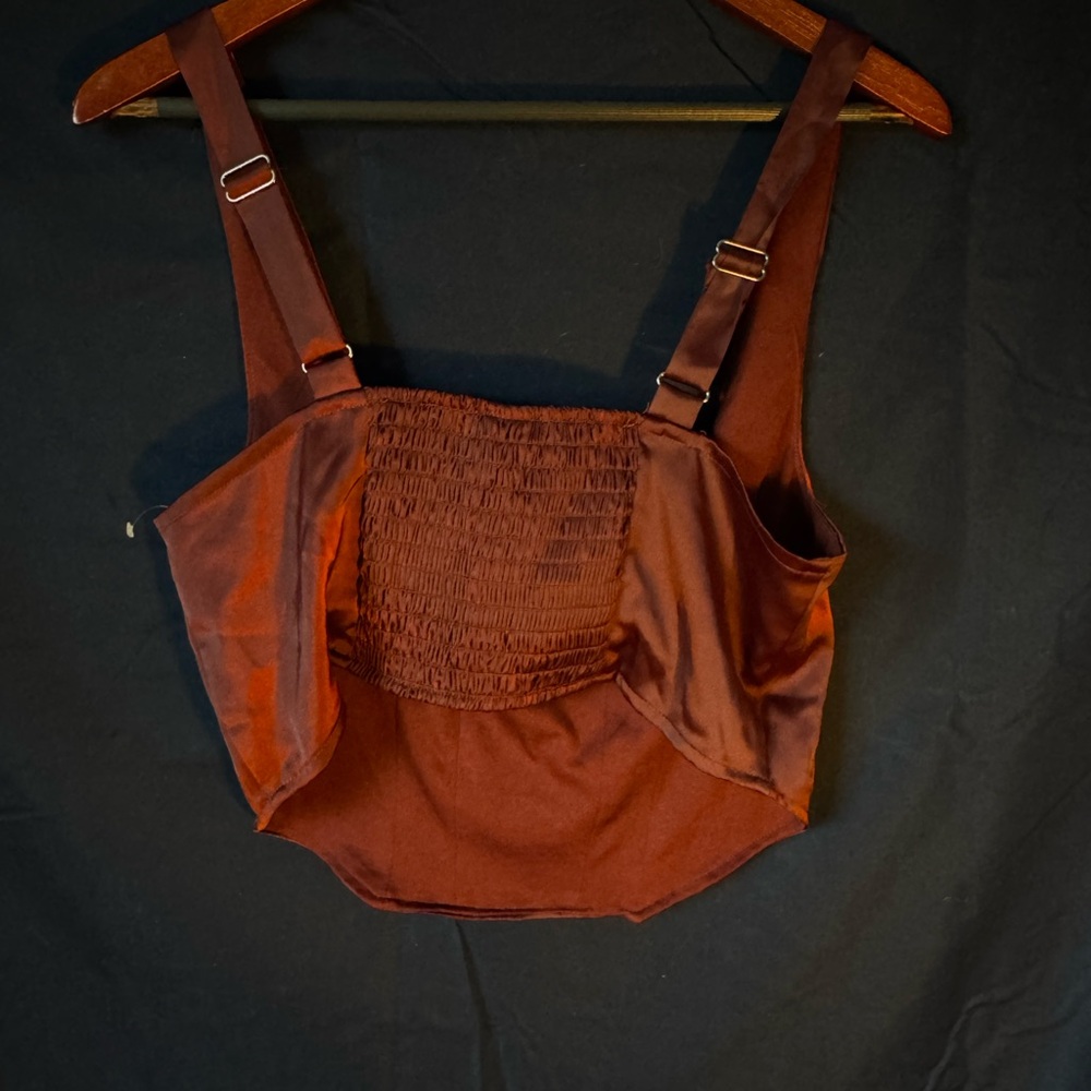 Red silky relaxed fit tank top fits medium- large dark red